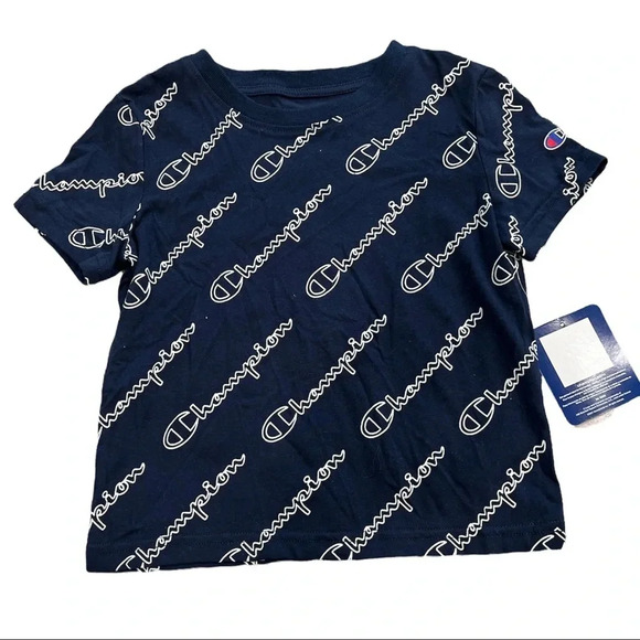 Champion Boys Navy Logo Print Tee Shirt 3T 4 5 - Picture 1 of 2